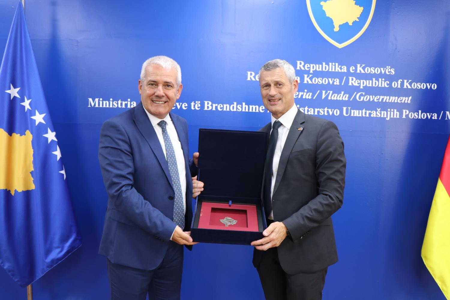 The Minister of Internal Affairs Xhelal Sveçla hosts in a meeting the Secretary of the Federal Ministry of the Interior of Germany Bernd Krosser